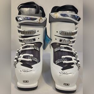 Salomon White Ski Boots with Silver Accents
